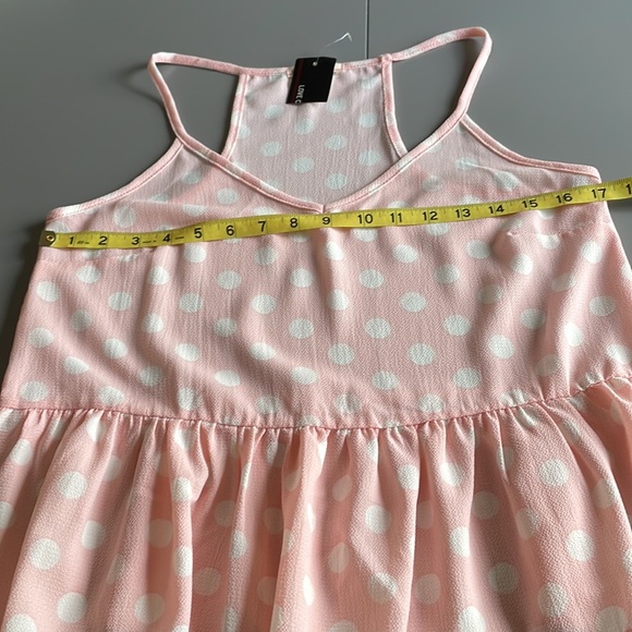 NWT Love Culture Spaghetti Strap Pink and White Polka Dot Peplum V-Neck Size M - Picture 5 of 11